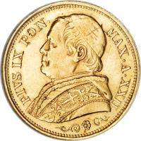 Italian States coin 20 Lire - Pius IX (1866 - 1870) obverse obverse of 20 Lire - Pius IX (1866 - 1870) coin with KM# 1382 from Italian States. Inscription: PIVS IX PON · MAX · A · XXII