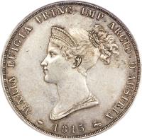 Italian States coin 5 Lire - Maria Luigia (1815 - 1832) obverse obverse of 5 Lire - Maria Luigia (1815 - 1832) coin with C# 30 from Italian States. Inscription: MARIA LUIGIA PRINC. IMP. ARCID. D'AUSTRIA 1815