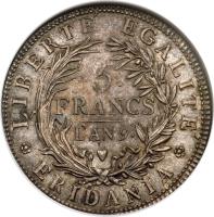Italian States coin 5 Francs (1800 - 1801) reverse reverse of 5 Francs (1800 - 1801) coin with C# 4 from Italian States. Inscription: LIBERTÉ EGALITÉ 5. FRANCS L’AN 10 · ERIDANIA