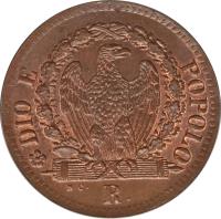 Italian States coin 1/2 Baiocco (1849) obverse obverse of 1/2 Baiocco (1849) coin with KM# 21 from Italian States. Inscription: DIO E POPULO N.C. R.