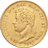 obverse of 20 Lire - Carlo Alberto (1831 - 1849) coin with KM# 131 from Italian States. Inscription: CAR.ALBERTUS D.G. REX SARD. CYP. ET HIER.