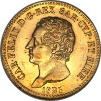 obverse of 20 Lire - Carlo Felice (1821 - 1831) coin with KM# 118 from Italian States.