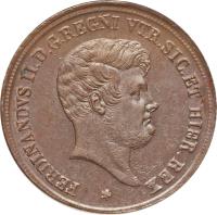 obverse of 5 Tornesi - Ferdinando II (1846 - 1859) coin with KM# 360 from Italian States. Inscription: * FERDINANDVS II D.G.REGNI VTR.SIC.ET HIER.REX