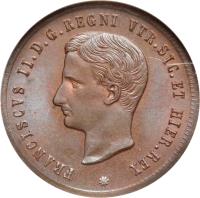 Italian States coin 2 Tornesi - Francesco II (1859) obverse obverse of 2 Tornesi - Francesco II (1859) coin with KM# 375 from Italian States.