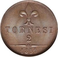 reverse of 2 Tornesi - Francesco II (1859) coin with KM# 375 from Italian States.