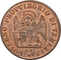 obverse of 1 Centesimo (1849) coin with KM# 807 from Italian States. Inscription: GOVERNO PROVVISORIO DI VENEZIA *