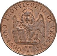 obverse of 5 Centesimi (1849) coin with KM# 809 from Italian States. Inscription: GOVERNO PROVVISORIO DI VENEZIA