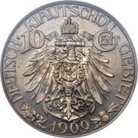 Kiautschou Bay concession coin 10 Cents - Wilhelm II (1909) reverse reverse of 10 Cents - Wilhelm II (1909) coin with KM# 2 from Kiautschou Bay concession. Inscription: DEUTSCH · KIAUTSCHOU GEBIET 10 CENT 1909