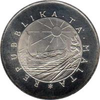 obverse of 2 Liri - Guze Ellul Mercer (1976) coin with KM# 40 from Malta. Inscription: REPUBBLIKA TA MALTA