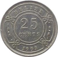 reverse of 25 Cents - Elizabeth II - 1'st Portrait (1974 - 2015) coin with KM# 36 from Belize. Inscription: BELIZE 2003 25 CENTS