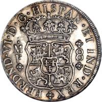 Mexico coin 8 Reales - Fernando VI (1747 - 1760) obverse obverse of 8 Reales - Fernando VI (1747 - 1760) coin with KM# 104 from Mexico. Inscription: FERDND · VI · D · G · HISPAN · ET IND · REX · M F 8