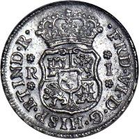 Mexico coin 1 Real - Fernando VI (1747 - 1760) obverse obverse of 1 Real - Fernando VI (1747 - 1760) coin with KM# 76 from Mexico.