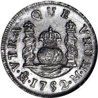 reverse of 1 Real - Fernando VI (1747 - 1760) coin with KM# 76 from Mexico.