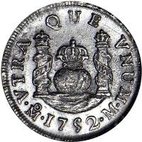 Mexico coin 1 Real - Fernando VI (1747 - 1760) reverse reverse of 1 Real - Fernando VI (1747 - 1760) coin with KM# 76 from Mexico.