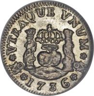 reverse of 1/2 Real - Felipe V (1732 - 1741) coin with KM# 65 from Mexico.
