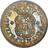 obverse of 1/2 Real - Felipe V (1742 - 1747) coin with KM# 66 from Mexico.