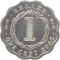 reverse of 1 Cent - Elizabeth II - 1'st Portrait (1976 - 2012) coin with KM# 33a from Belize. Inscription: · BELIZE · 1 · ONE CENT 2002 ·