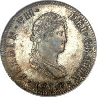 obverse of 2 Reales - Fernando VII (1812 - 1822) coin with KM# 93 from Mexico.