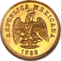 obverse of 1 Peso (1870 - 1905) coin with KM# 410 from Mexico. Inscription: REPUBLICA MEXICANA 1888