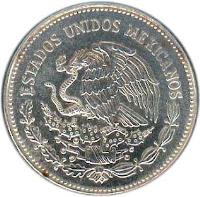 obverse of 25 Pesos - 1986 World Cup Soccer (1985) coin with KM# 497 from Mexico. Inscription: ESTADOS UNIDOS MEXICANOS