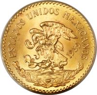 obverse of 20 Pesos (1917 - 1959) coin with KM# 478 from Mexico. Inscription: ESTADOS UNIDOS MEXICANOS