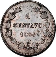Mexico coin 1 Centavo - Maximilian I (1864) reverse reverse of 1 Centavo - Maximilian I (1864) coin with KM# 384 from Mexico. Inscription: 1 CENTAVO 1864 M