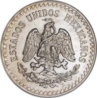 obverse of 1 Peso (1918 - 1919) coin with KM# 454 from Mexico. Inscription: ESTADOS UNIDOS MEXICANOS