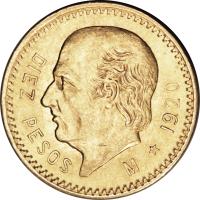 Mexico coin 10 Pesos - Hidalgo (1905 - 1996) reverse reverse of 10 Pesos - Hidalgo (1905 - 1996) coin with KM# 473 from Mexico. Inscription: DIEZ PESOS M * 1959