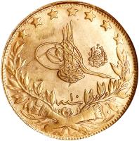 obverse of 100 Kuruş - Mehmed V (1909 - 1918) coin with KM# 776 from Ottoman Empire.