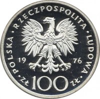 Poland coin 100 Złotych - Kazimierz Pulaski (1976) obverse obverse of 100 Złotych - Kazimierz Pulaski (1976) coin with Y# 84 from Poland. Inscription: POLSKA RZECZPOSPOLITA LUDOWA 1976 ZŁ 100 ZŁ