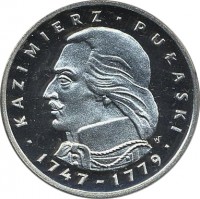 Poland coin 100 Złotych - Kazimierz Pulaski (1976) reverse reverse of 100 Złotych - Kazimierz Pulaski (1976) coin with Y# 84 from Poland. Inscription: KAZIMIERZ PUŁAWSKI 1747-1779