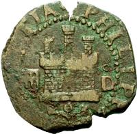 Spain coin 2 Maravedis - Felipe II - Latin legend (1580 - 1655) obverse obverse of 2 Maravedis - Felipe II - Latin legend (1580 - 1655) coin from Spain. Inscription: * PHILIPPVS : II : DEI : GRATIA *