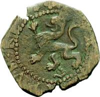 Spain coin 2 Maravedis - Felipe II - Latin legend (1580 - 1655) reverse reverse of 2 Maravedis - Felipe II - Latin legend (1580 - 1655) coin from Spain. Inscription: * HISPANIARVM : REX *