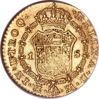 Spain coin 1 Escudo - Carlos IV (1788 - 1807) reverse reverse of 1 Escudo - Carlos IV (1788 - 1807) coin with KM# 434 from Spain. Inscription: IN · UTROQ · FELIX · A · D 1 S · M · · MF ·