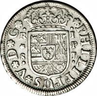 Spain coin 1 Real - Felipe V (1731 - 1745) obverse obverse of 1 Real - Felipe V (1731 - 1745) coin with KM# 354 from Spain. Inscription: *PHILIPPUS*V*D*G* R I * P S J