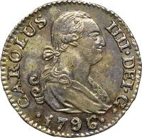 obverse of 1/2 Real - Carlos IV (1789 - 1808) coin with KM# 438 from Spain.
