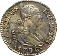 Spain coin 1/2 Real - Carlos IV (1789 - 1808) obverse obverse of 1/2 Real - Carlos IV (1789 - 1808) coin with KM# 438 from Spain.