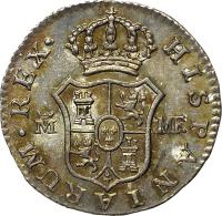 Spain coin 1/2 Real - Carlos IV (1789 - 1808) reverse reverse of 1/2 Real - Carlos IV (1789 - 1808) coin with KM# 438 from Spain.
