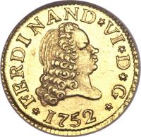 Spain coin 1/2 Escudo - Fernando VI (1748 - 1759) obverse obverse of 1/2 Escudo - Fernando VI (1748 - 1759) coin with KM# 378 from Spain.