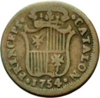 reverse of 1 Ardite - Fernando VI - Crosses and stripes (1754 - 1755) coin from Spain. Inscription: · PRINCEPS · · CATALON · 1754