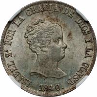 obverse of 4 Reales - Isabel II (1837 - 1849) coin with KM# 519 from Spain. Inscription: ISABEL 2ª. POR LA GRACIA DE DIOS Y LA CONST · 1840.