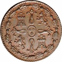 Spain coin 8 Maravedis - Fernando VII (1822 - 1823) reverse reverse of 8 Maravedis - Fernando VII (1822 - 1823) coin with KM# 501 from Spain.