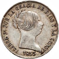 obverse of 10 Reales - Isabel II (1851 - 1856) coin with KM# 595 from Spain. Inscription: ISABEL 2A POR LA GRACIA DE DIOS Y LA CONST .1852.