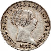 Spain coin 10 Reales - Isabel II (1851 - 1856) obverse obverse of 10 Reales - Isabel II (1851 - 1856) coin with KM# 595 from Spain. Inscription: ISABEL 2A POR LA GRACIA DE DIOS Y LA CONST .1852.