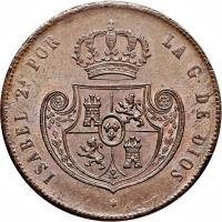 obverse of 1/2 Real - Isabel II (1848 - 1853) coin with KM# 591 from Spain. Inscription: ISABEL 2A. POR LA G · DE DIOS