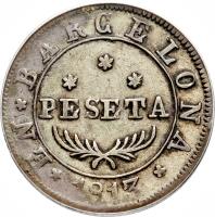 Spain coin 1 Peseta - Joseph I (1809 - 1814) reverse reverse of 1 Peseta - Joseph I (1809 - 1814) coin with KM# 70 from Spain.