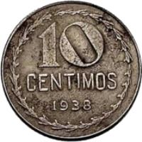 reverse of 10 Centimos - 2'nd Republic (1938) coin with KM# 756 from Spain. Inscription: 10 CENTIMOS 1938