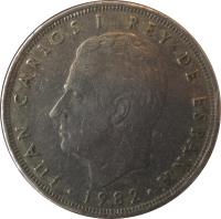 Spain coin 25 Pesetas - Juan Carlos I - With mintmark (1982 - 1984) obverse obverse of 25 Pesetas - Juan Carlos I - With mintmark (1982 - 1984) coin with KM# 824 from Spain. Inscription: JUAN CARLOS I REY DE ESPAÑA 1983