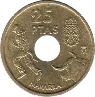 reverse of 25 Pesetas - Juan Carlos I - Navarre (1999) coin with KM# 1007 from Spain. Inscription: 25 PTAS M NAVARRA