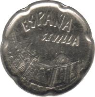 obverse of 50 Pesetas - Juan Carlos I - Expo 92: Sevilla (1990) coin with KM# 853 from Spain. Inscription: ESPAÑA SEVILLA